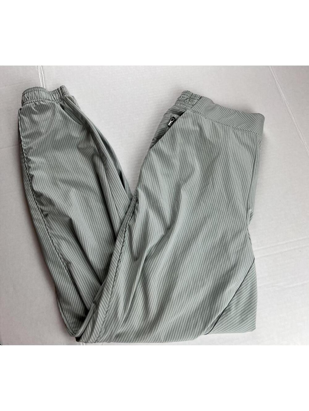 Athleta Pants Women 6 Brooklyn Joggers Textured Green Cream Stripe Zip Pocket